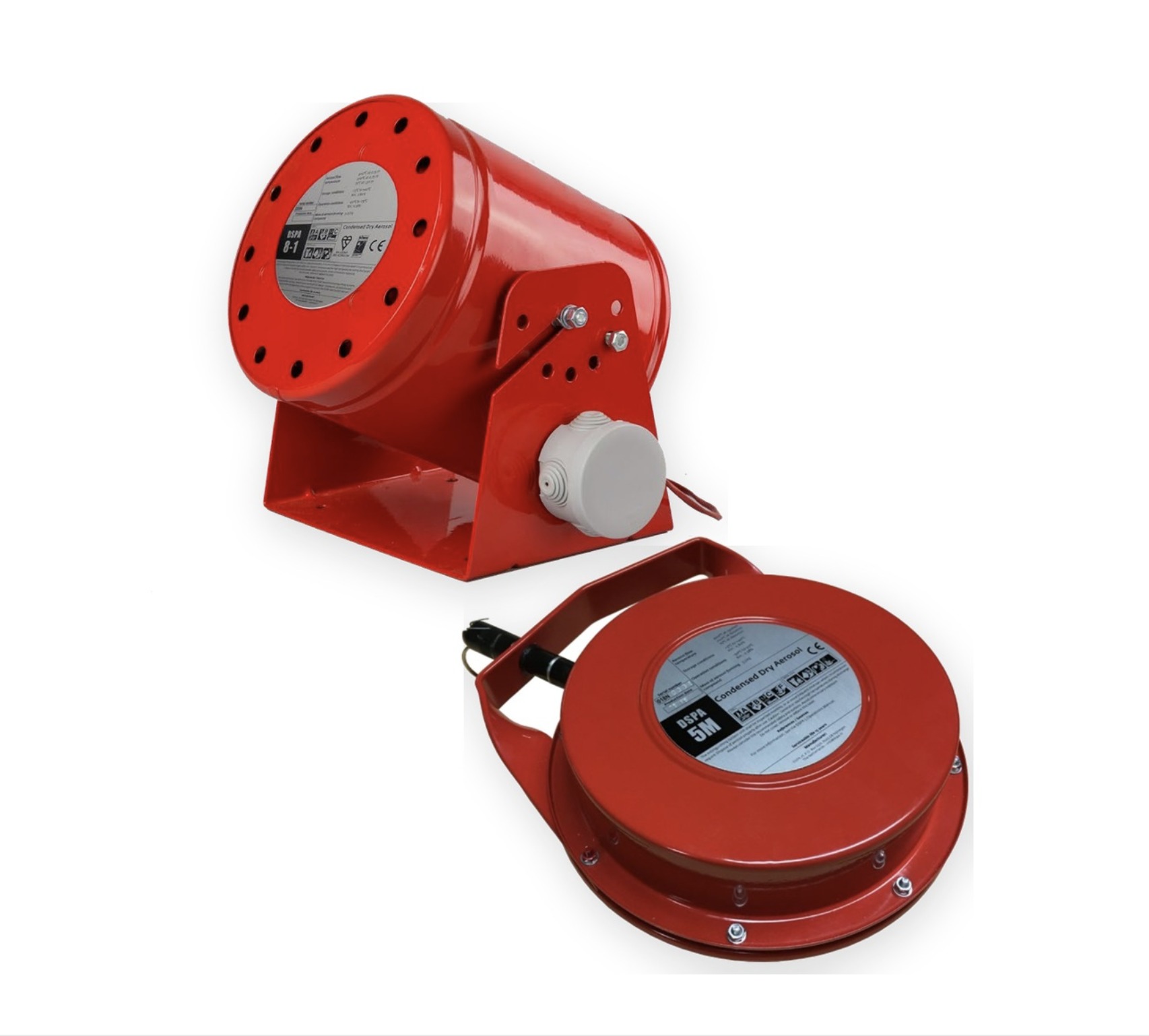 Fipron Canarias condensed-aerosol fire suppression generators — fixed room-level unit and portable 5M model